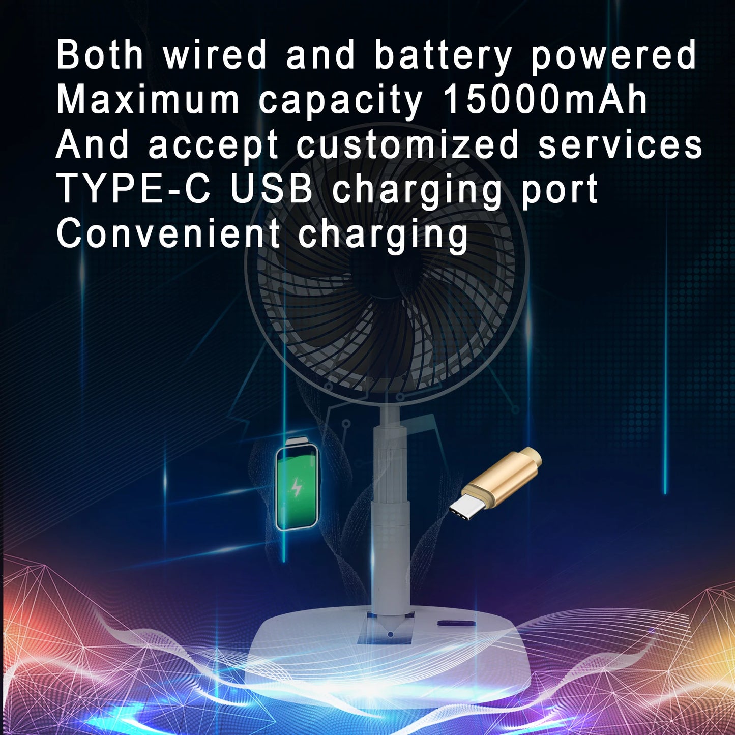 SilentUSBWind Foldable Rechargeable Standing Fan 6000mAh