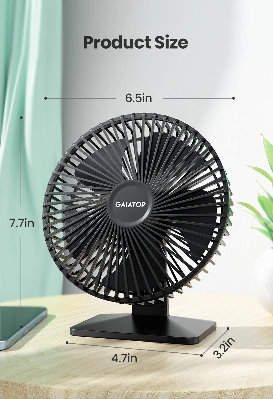 SilentUSBWind Adjustable Desk Fan 4-Speed Ultra Quiet