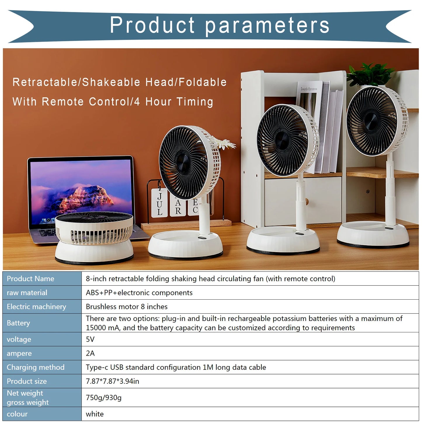 SilentUSBWind Foldable Rechargeable Standing Fan 6000mAh