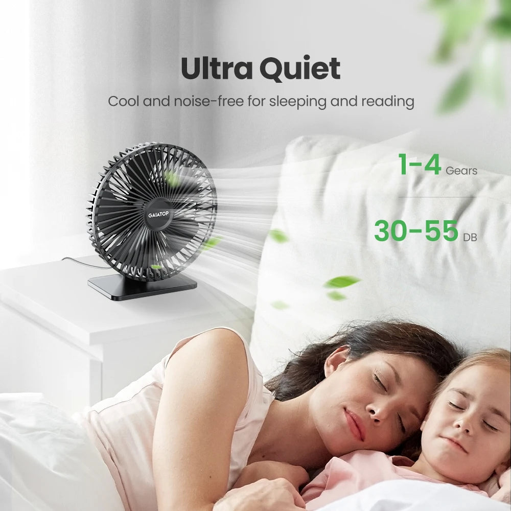 SilentUSBWind Adjustable Desk Fan 4-Speed Ultra Quiet